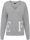 Elisabetta Franchi Logo-intarsia Wool Jumper In Grigio/avorio