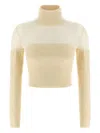Elisabetta Franchi Brushed Insert Turtleneck Sweater Sweaters And Cardigans White In Neutral