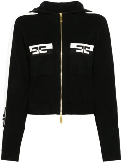 Elisabetta Franchi Logo-jacquard Hooded Cardigan In Multicolor