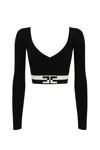 Elisabetta Franchi Fitted Multicolor V-neck Sweater With Contrasting Waist Band In Black