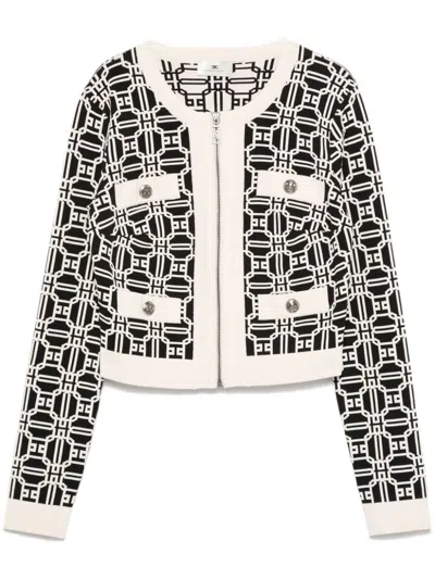 Elisabetta Franchi Jaquard Cardigan Jacket In Black