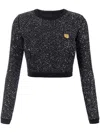 Elisabetta Franchi Sequin-thread Wool Crop Top In Nero E Argento