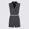 Elisabetta Franchi Waist Belted Geometric Pattern Sleeveless Knitwear In Gray