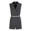 Elisabetta Franchi Waist Belted Geometric Pattern Sleeveless Knitwear In Gray