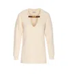 Elisabetta Franchi Knitwear With Buckle Detail And V-neckline In Neutral