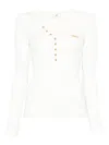 Elisabetta Franchi Fitted Long-sleeve Top With Deep V-neckline And Decorative Detail In Neutral