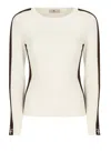 Elisabetta Franchi Contrast Panel Long Sleeve Knit Top In White