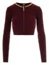 Elisabetta Franchi Cardigan In Maglia A Rombi Con Dettaglio Gioiello Bordeaux In Red