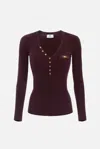 Elisabetta Franchi Burgundy Ribbed Sweater With Pocket In Red