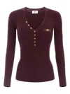 Elisabetta Franchi Burgundy Ribbed Sweater With Pocket In Burgundy
