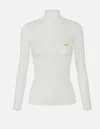Elisabetta Franchi Ribbed Knit Turtleneck Top With Breast Pocket Clothing In White