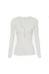 Elisabetta Franchi V-neck Sweater With Button Front And Chest Pocket In Neutral