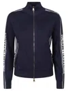 Elisabetta Franchi Viscose Knit Cardigan With Logo Bands In Blue