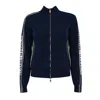 Elisabetta Franchi Viscose Knit Cardigan With Logo Bands In Oltremare Avorio