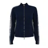 Elisabetta Franchi Viscose Knit Cardigan With Logo Bands In Oltremare Avorio