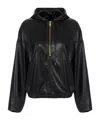 Elisabetta Franchi Sweatshirt With Nappa Leather Texture And Hood In Black