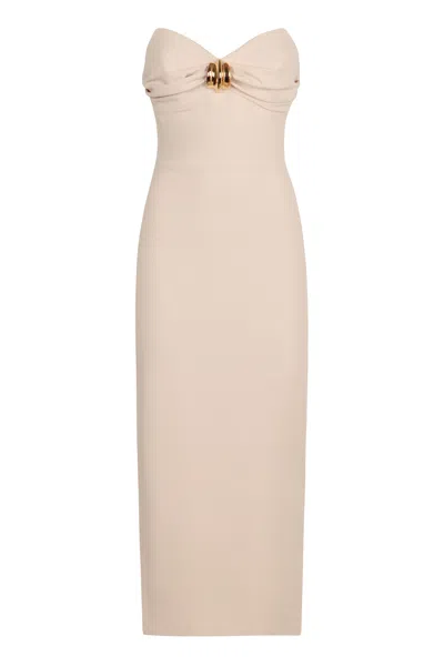 Elisabetta Franchi Sweetheart Neckline Corset Dress With Side Slit In Beige