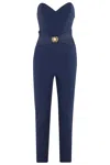 Elisabetta Franchi Sweetheart Neckline Jumpsuit With Jewel Detailing And Silhouette In Blue