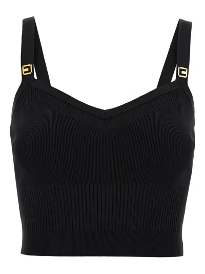 Elisabetta Franchi Ribbed Knit Top In Black