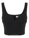 Elisabetta Franchi Lightweight Corset-style Crepe Top With Heart Neckline In Black