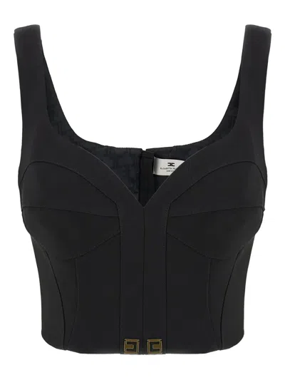 Elisabetta Franchi Lightweight Corset-style Crepe Top With Heart Neckline In Black