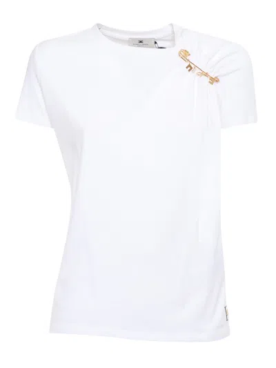 Elisabetta Franchi T Shirt Con Spilla In White