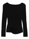Elisabetta Franchi Draped Back Long-sleeved Top With Delicate Straps In Black