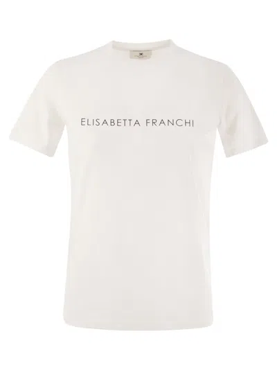 Elisabetta Franchi T-shirt In Jersey Con Logo Strass In Grey