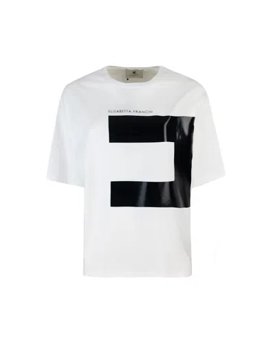 Elisabetta Franchi Jersey T-shirt With Macro Logo In White