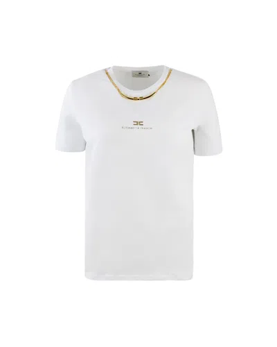 Elisabetta Franchi T-shirt In Jersey Di Cotone Con Collana Bianca In White