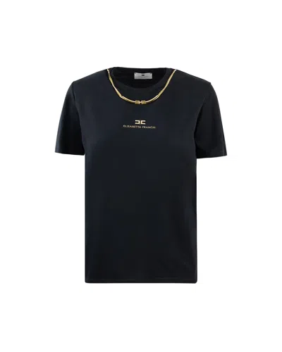 Elisabetta Franchi T-shirt In Jersey Di Cotone Con Collana Nera In Black
