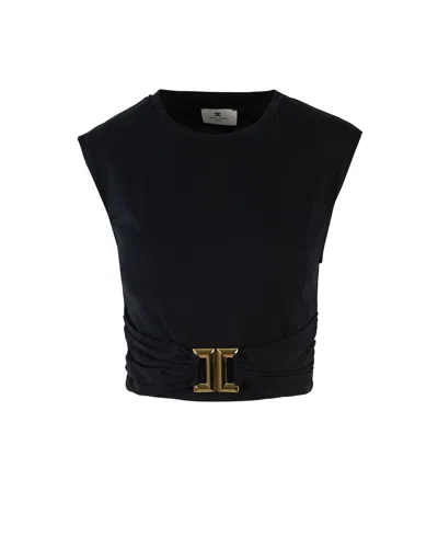 Elisabetta Franchi T-shirt In Jersey Di Cotone Con Logo Gioiello Nera In Black