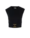 Elisabetta Franchi T-shirt In Jersey Di Cotone Con Logo Gioiello Nera In Black