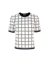 Elisabetta Franchi T-shirt In Maglia Bianca A Quadri In E84
