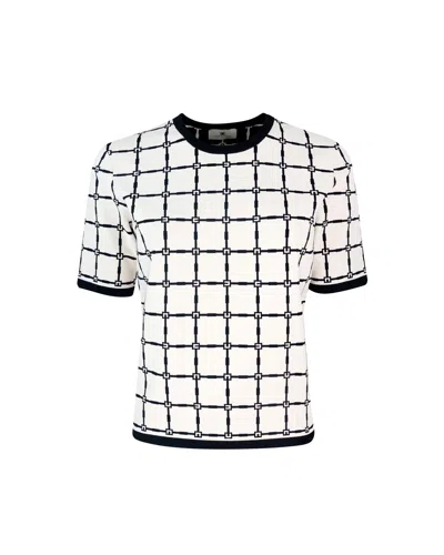 Elisabetta Franchi T-shirt In Maglia Bianca A Quadri In White
