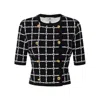 Elisabetta Franchi T-shirt With Geometric Pattern And Gold Buttons In Nero Burro