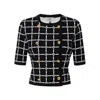 Elisabetta Franchi T-shirt With Geometric Pattern And Gold Buttons In Nero Burro