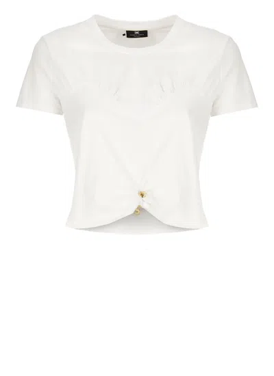 Elisabetta Franchi T-shirt With Drape  In White