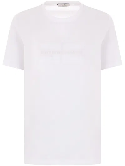 ELISABETTA FRANCHI T-SHIRT WITH EMBROIDERED LOGO AND RHINESTONES