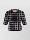 Elisabetta Franchi T-shirt With Geometric Pattern And Gold Buttons