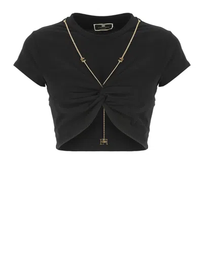 Elisabetta Franchi T-shirt With Knot In Black