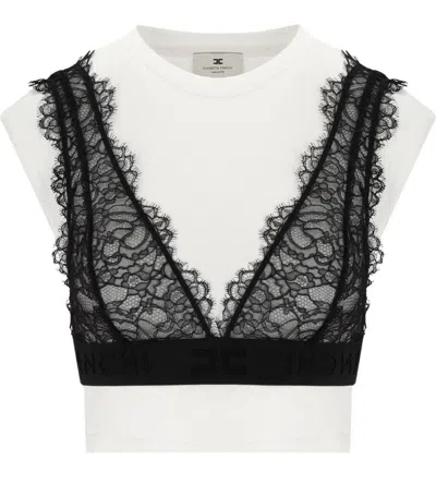 ELISABETTA FRANCHI T-SHIRT WITH LACE BRALETTE