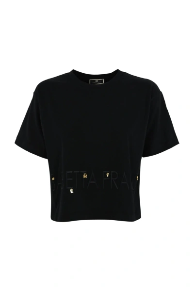 Elisabetta Franchi T-shirt With Logo And Accessories In Nero