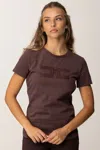 Elisabetta Franchi Crew Neck T-shirt With Print In Burgundy