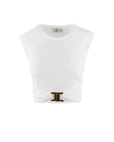 Elisabetta Franchi T-shirt In Jersey Di Cotone Con Logo Gioiello Bianca In White