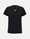 Elisabetta Franchi Crew Neck T-shirt With Gold Necklace Cut-out In Black
