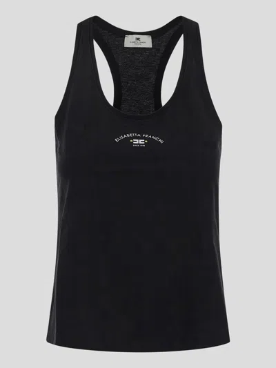 Elisabetta Franchi Logo Printed Jersey Tank Top In Black