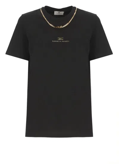 Elisabetta Franchi Cotton T-shirt With Embossed Logo In Black