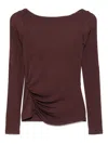 Elisabetta Franchi Brown T-shirt With Boat Neck Thin Straps In Brown