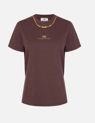Elisabetta Franchi T Shirt With Necklace In Brown
